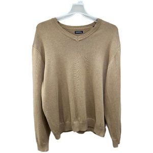 CONSENSUS Men’s Size XL Beige Khaki Knit V-Neck Sweater Cashmere